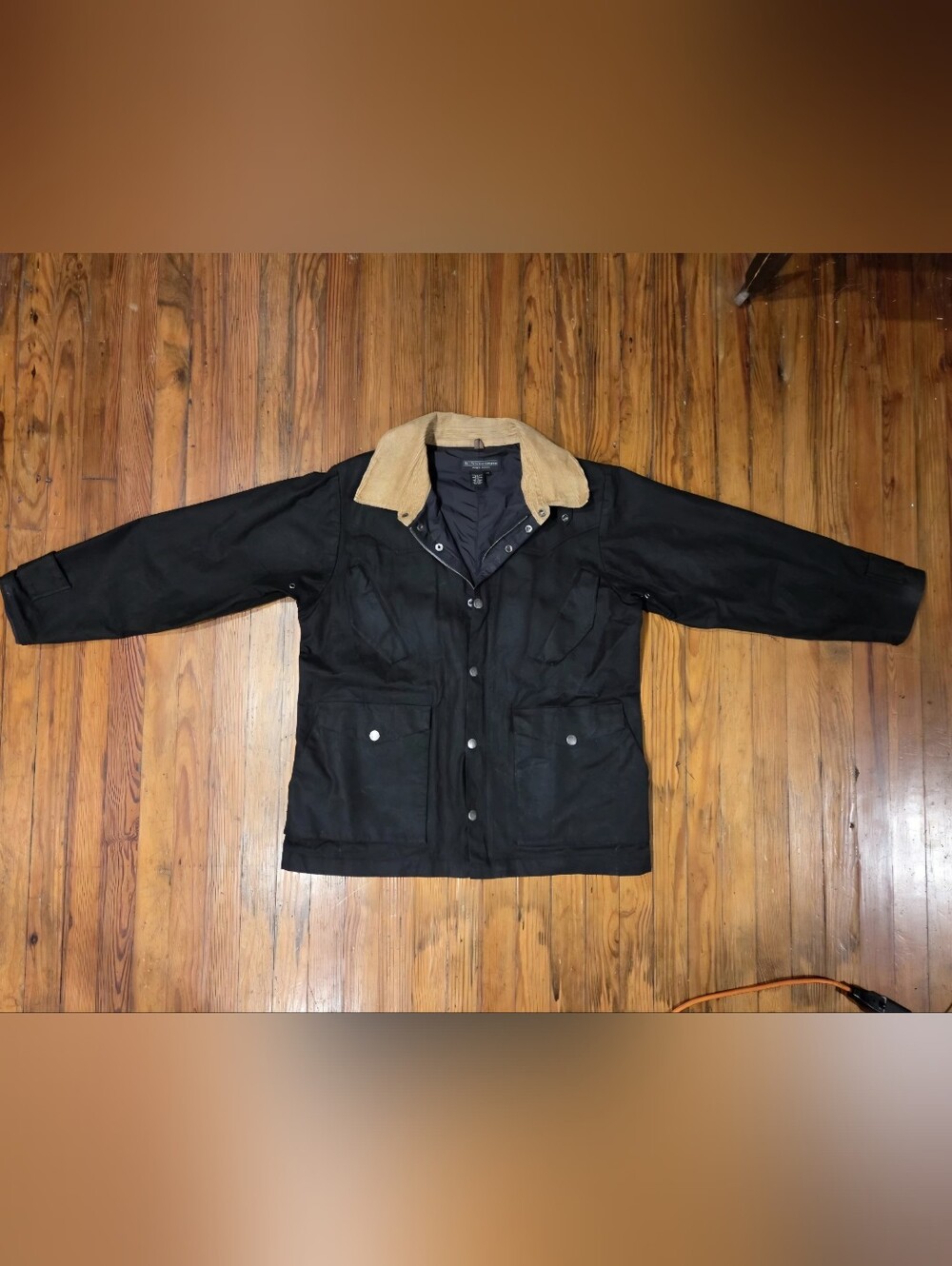 J. Peterman Black Field Jacket with Tan Corduroy Collar